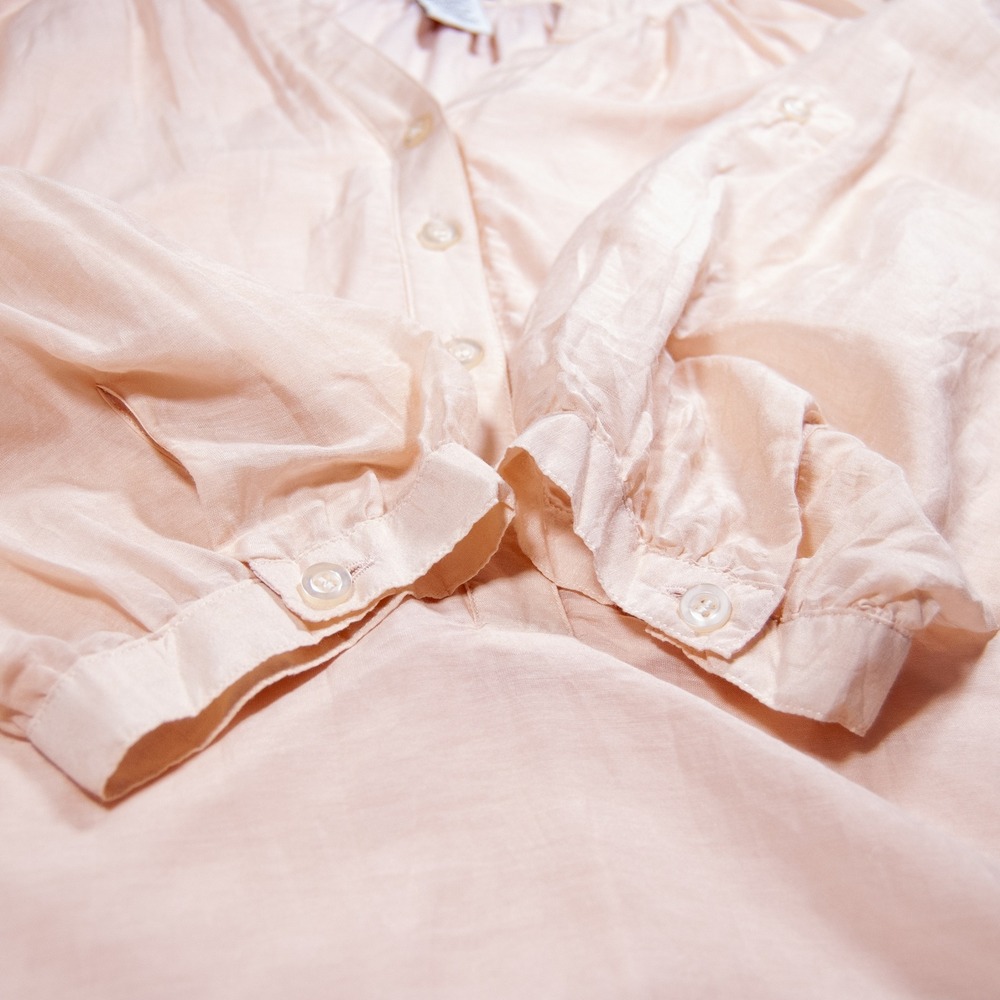 Soft Surroundings Blouse Top Blush Pink 3/4 Sleeve Ruffle Silk Small P Petite - Picture 6 of 12